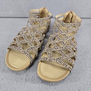 Beartraps Samina Sandal, Leopard Print, 9.5 Medium, Zip Back, Cushioned Insole